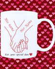 Personalized Holding Hands Mug – His & Her Name with Date | Custom Couple Mug