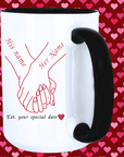 Personalized Holding Hands Mug – His & Her Name with Date | Custom Couple Mug
