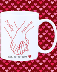 Personalized Holding Hands Mug – His & Her Name with Date | Custom Couple Mug