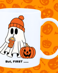 Ghoul Drinking Coffee Mug - "But, First..." Funny Relatable Halloween Coffee Mug