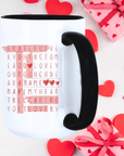 Personalized Valentine Word Search Mug – Custom name and affection words Mug | Custom Love Coffee Cup Gift